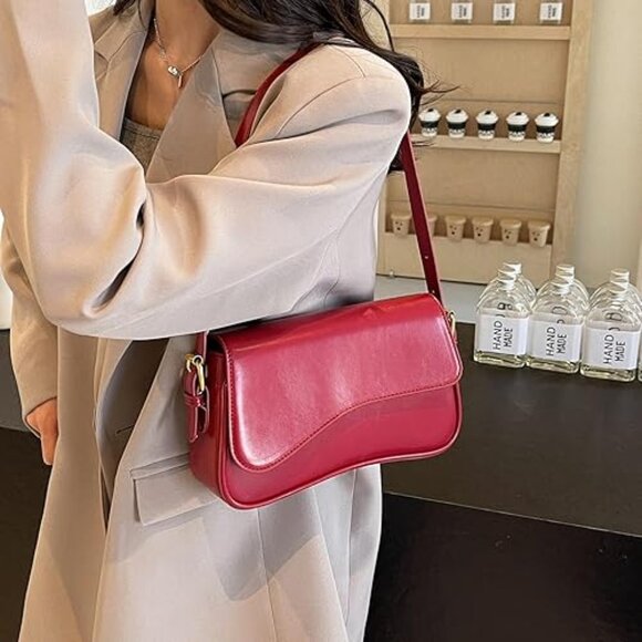 Neiman Marcus Red Vegan Leather Purse - Picture 1 of 4